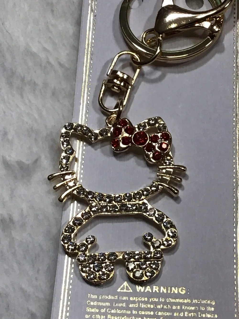 Fashion Jewelry Gold Cat Key & Card Holder with Red Bow Crystals